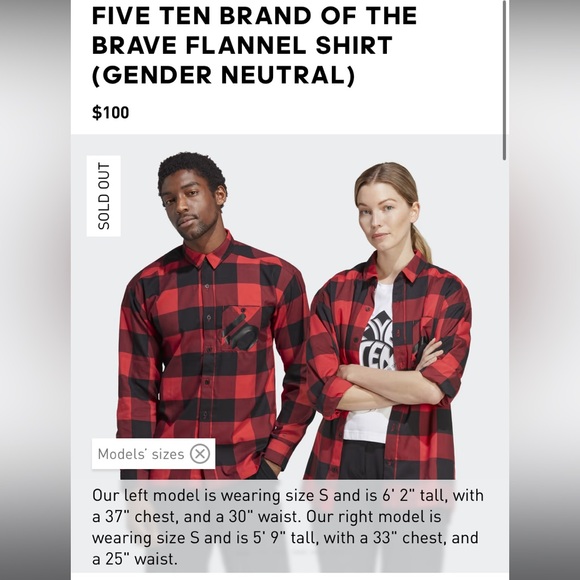 NWT. Five Ten Adidas “Brave’ Flannel. Medium (gender neutral) - Picture 5 of 15